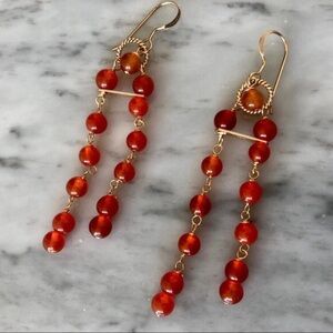 New Genuine Natural Carnelian Gold filled Chandelier earrings